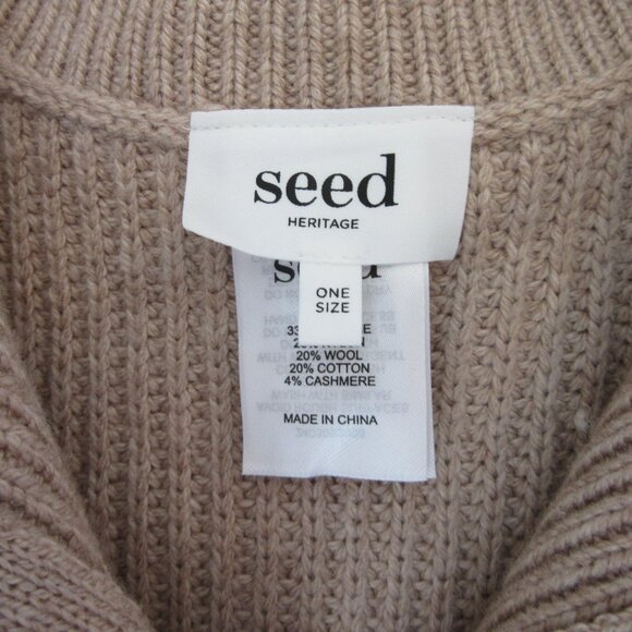 SEED Tan Front Zip Open Sides Button Side Closure One Size Sweater - Picture 2 of 3